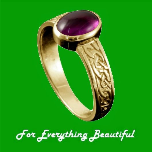 Image 0 of Uyea Celtic Knot Oval Amethyst Ladies 9K Yellow Gold Band Ring Sizes R-Z