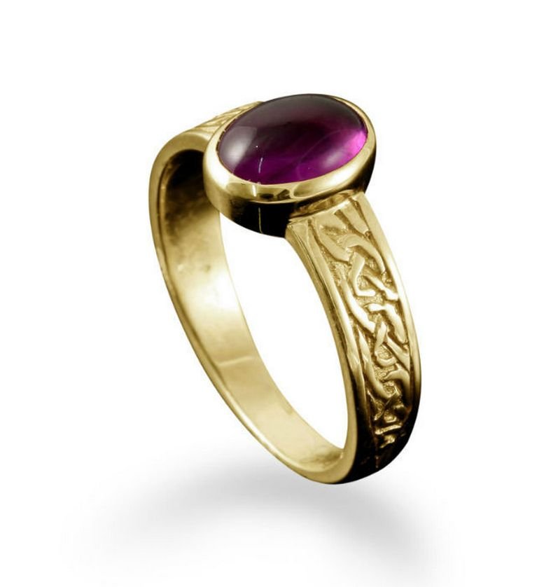 Image 1 of Uyea Celtic Knot Oval Amethyst Ladies 9K Yellow Gold Band Ring Sizes R-Z