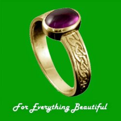 Uyea Celtic Knot Oval Amethyst Ladies 9K Yellow Gold Band Ring Sizes A-Q