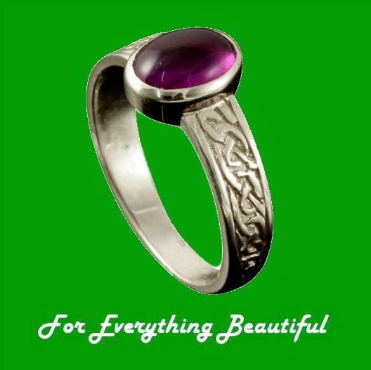 Image 0 of Uyea Celtic Knot Oval Amethyst Ladies 9K White Gold Band Ring Sizes A-Q 