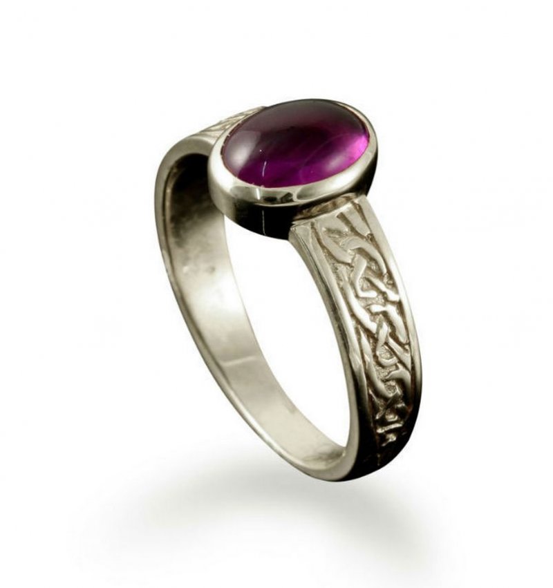 Image 1 of Uyea Celtic Knot Oval Amethyst Ladies 9K White Gold Band Ring Sizes R-Z