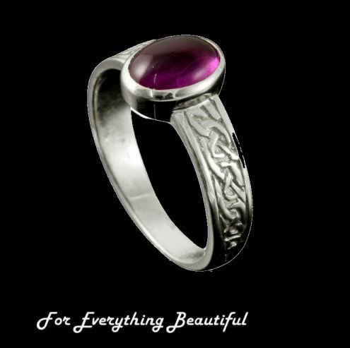Image 0 of Uyea Celtic Knot Oval Amethyst Ladies Sterling Silver Band Ring Sizes A-Q