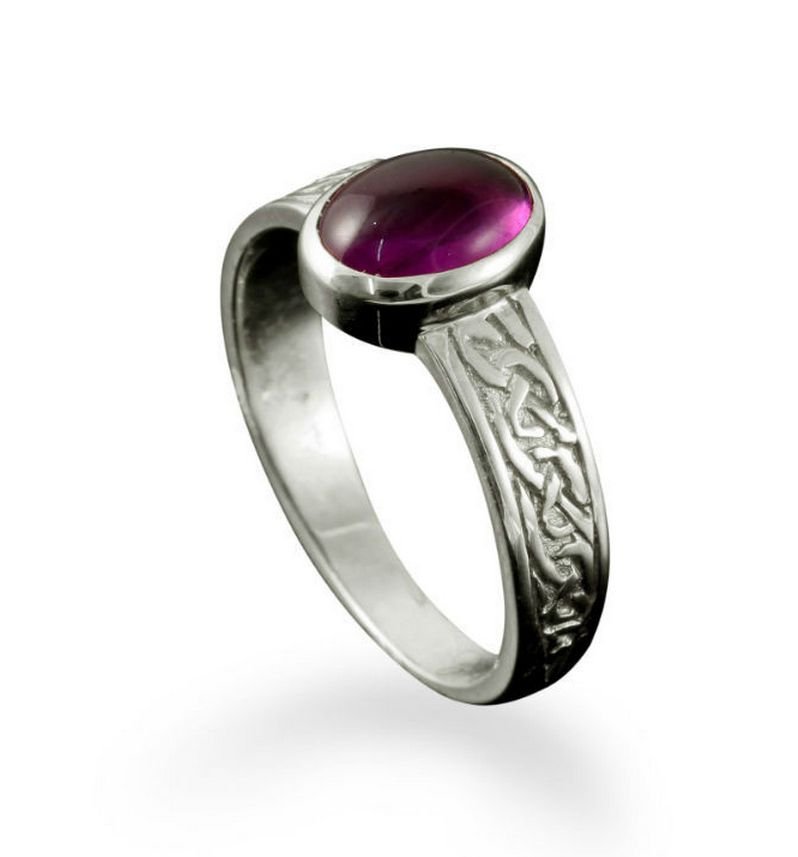 Image 1 of Uyea Celtic Knot Oval Amethyst Ladies Sterling Silver Band Ring Sizes A-Q