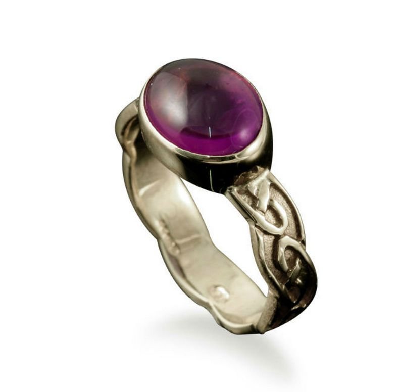 Image 1 of Muckle Roe Celtic Amethyst Ladies Platinum Band Ring Sizes R-Z