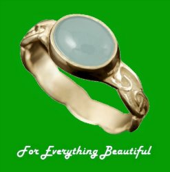 Muckle Roe Celtic Aquamarine Ladies 18K Yellow Gold Band Ring Sizes A-Q