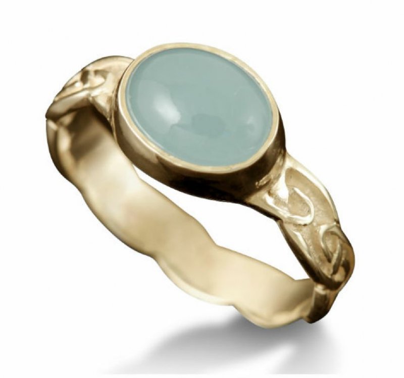 Image 1 of Muckle Roe Celtic Aquamarine Ladies 18K Yellow Gold Band Ring Sizes R-Z