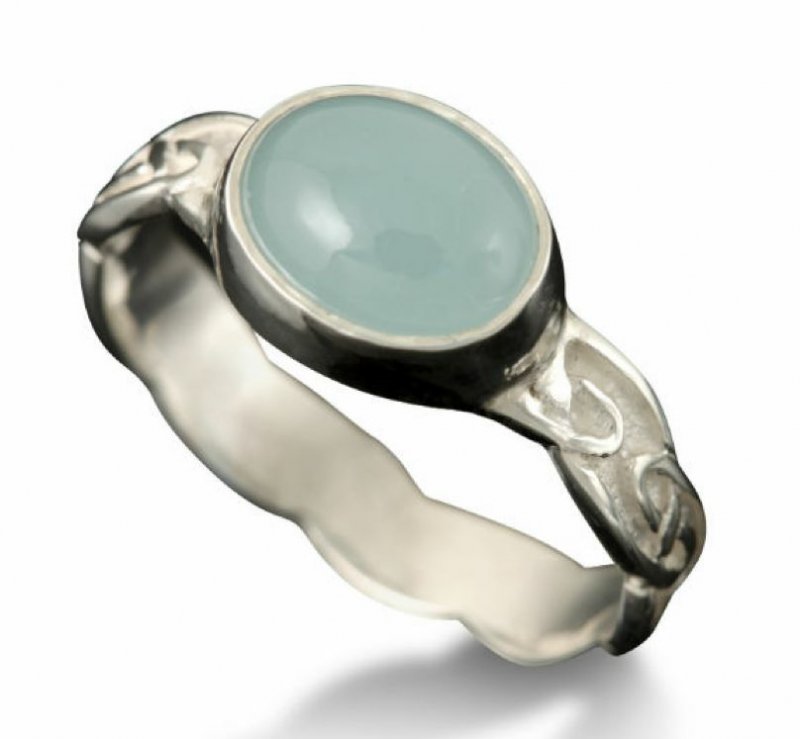 Image 1 of Muckle Roe Celtic Aquamarine Ladies 9K White Gold Band Ring Sizes R-Z