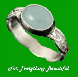 Muckle Roe Celtic Aquamarine Ladies 18K White Gold Band Ring Sizes A-Q