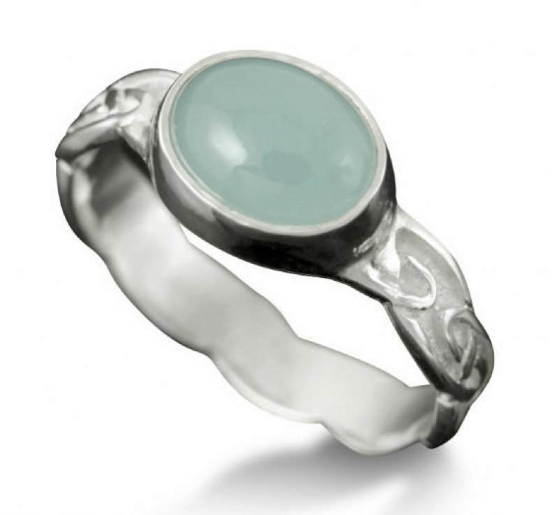 Image 1 of Muckle Roe Celtic Aquamarine Ladies Sterling Silver Band Ring Sizes R-Z