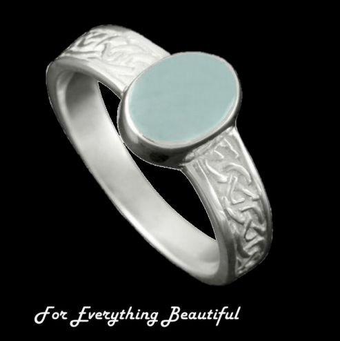 Image 0 of Uyea Celtic Knot Oval Aquamarine Ladies Sterling Silver Band Ring Sizes A-Q