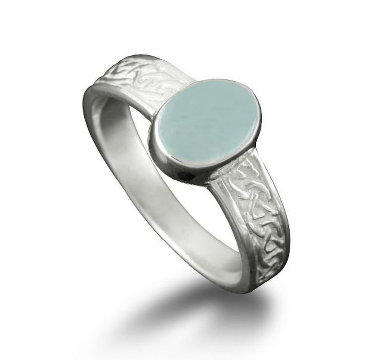 Image 1 of Uyea Celtic Knot Oval Aquamarine Ladies Sterling Silver Band Ring Sizes A-Q