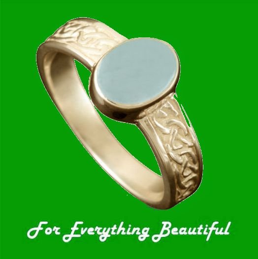 Image 0 of Uyea Celtic Knot Oval Aquamarine Ladies 9K Yellow Gold Band Ring Sizes A-Q