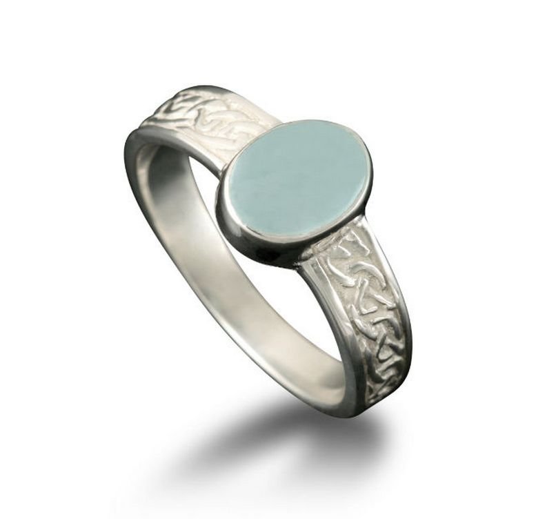 Image 1 of Uyea Celtic Knot Oval Aquamarine Ladies Palladium Band Ring Sizes A-Q 
