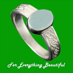 Uyea Celtic Knot Oval Aquamarine Ladies 9K White Gold Band Ring Sizes A-Q 