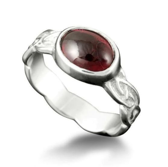 Image 1 of Muckle Roe Celtic Knot Oval Garnet Ladies Sterling Silver Band Ring Sizes A-Q