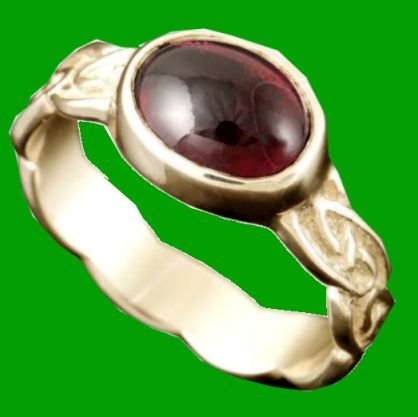 Image 0 of Muckle Roe Celtic Knot Oval Garnet Ladies 9K Yellow Gold Band Ring Sizes A-Q