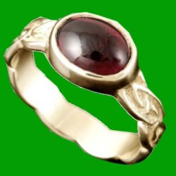 Muckle Roe Celtic Knot Oval Garnet Ladies 18K Yellow Gold Band Ring Sizes A-Q