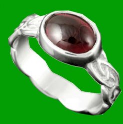 Muckle Roe Celtic Knot Oval Garnet Ladies 9K White Gold Band Ring Sizes A-Q