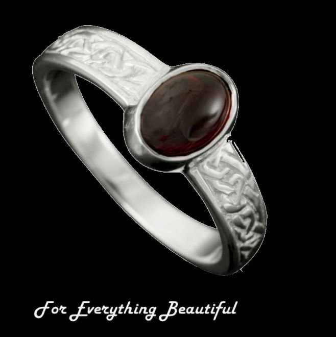 Image 0 of Uyea Celtic Knot Oval Garnet Ladies Sterling Silver Band Ring Sizes R-Z