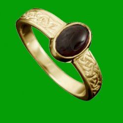 Uyea Celtic Knot Oval Garnet Ladies 9K Yellow Gold Band Ring Sizes R-Z