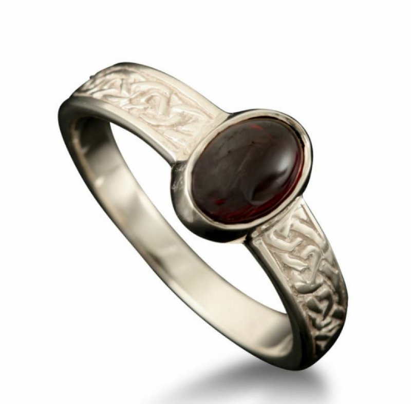Image 1 of Uyea Celtic Knot Oval Garnet Ladies 9K White Gold Band Ring Sizes A-Q