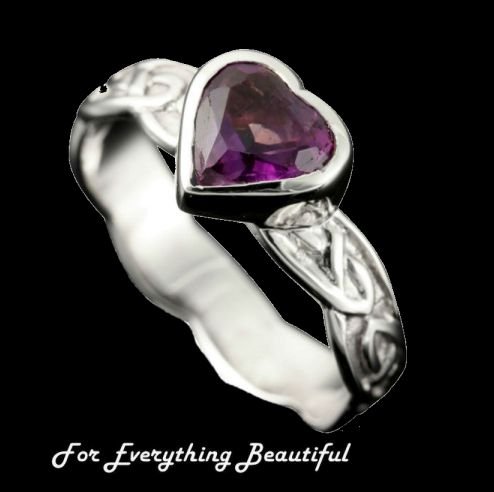 Image 0 of Samphrey Celtic Knot Heart Amethyst Ladies Sterling Silver Band Ring Sizes A-Q