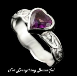 Samphrey Celtic Knot Heart Amethyst Ladies Sterling Silver Band Ring Sizes R-Z