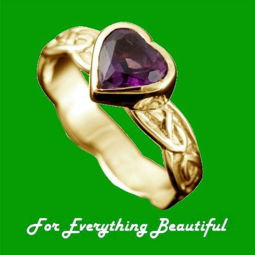 Image 0 of Samphrey Celtic Knot Heart Amethyst Ladies 9K Yellow Gold Band Ring Sizes R-Z