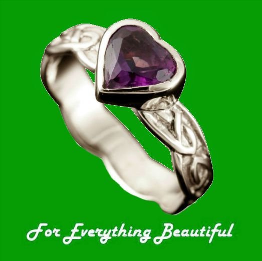 Image 0 of Samphrey Celtic Knot Heart Amethyst Ladies 9K White Gold Band Ring Sizes A-Q 