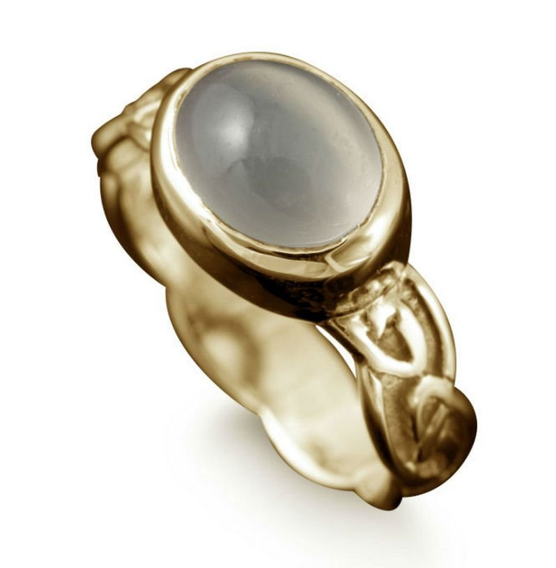 Image 1 of Muckle Roe Celtic Moonstone Ladies 18K Yellow Gold Band Ring Sizes A-Q