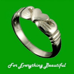 Claddagh Heart Design Ladies Platinum Ring Size A-Q