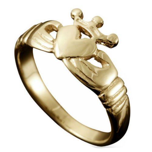 Image 1 of Claddagh Crown Heart Design Mens 9K Yellow Gold Ring Sizes R-Z