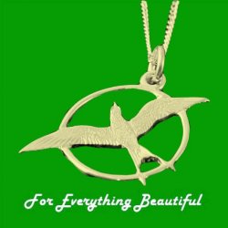 Arctic Tern Bird Round Medium 9K Yellow Gold Pendant