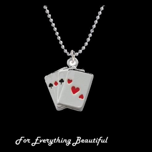 Image 0 of Bridge Playing Cards Design Enamel Small Sterling Silver Pendant
