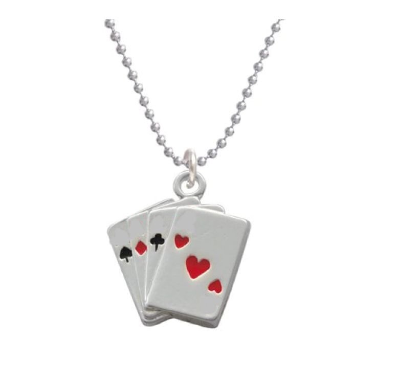 Image 1 of Bridge Playing Cards Design Enamel Small Sterling Silver Pendant