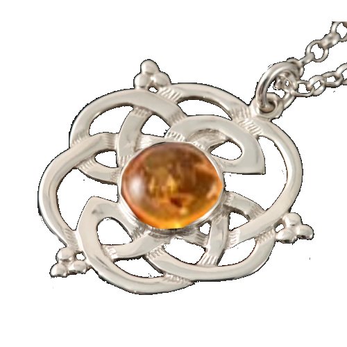 Image 1 of Celtic Knot Amber Floral Puff Motif Sterling Silver Pendant