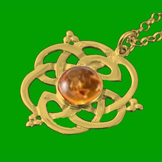 Image 0 of Celtic Knot Amber Floral Puff Motif 9K Yellow Gold Pendant