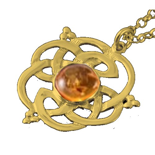 Image 1 of Celtic Knot Amber Floral Puff Motif 9K Yellow Gold Pendant
