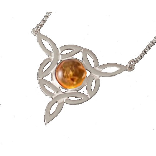 Image 1 of Celtic Knotwork Amber Trinity Knot Triangular Sterling Silver Pendant