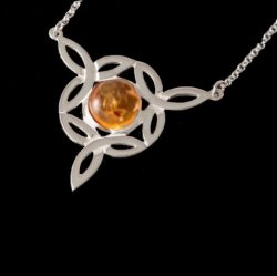 Celtic Knotwork Amber Trinity Knot Triangular Sterling Silver Pendant