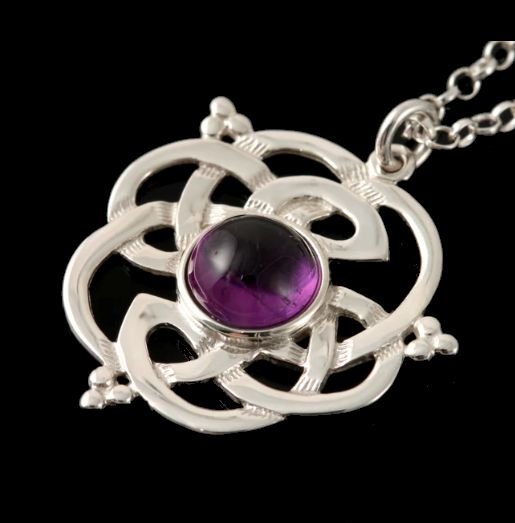Image 0 of Celtic Knot Amethyst Floral Puff Motif Sterling Silver Pendant
