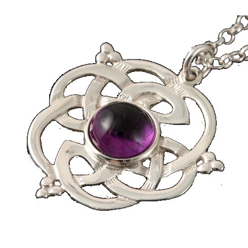 Image 1 of Celtic Knot Amethyst Floral Puff Motif Sterling Silver Pendant
