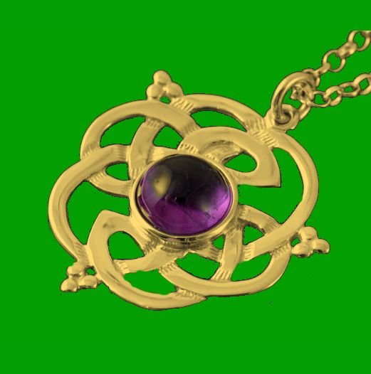 Image 0 of Celtic Knot Amethyst Floral Puff Motif 9K Yellow Gold Pendant