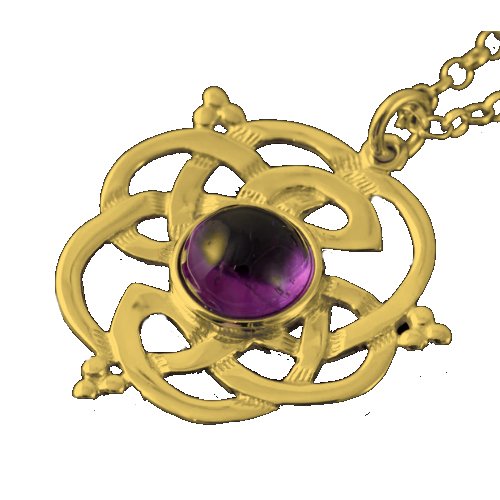 Image 1 of Celtic Knot Amethyst Floral Puff Motif 9K Yellow Gold Pendant