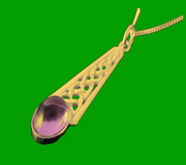 Image 0 of Celtic Knot Amethyst Tear Drop Motif 9K Yellow Gold Pendant