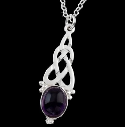 Image 0 of Celtic Knot Purple Amethyst Twist Drop Sterling Silver Pendant