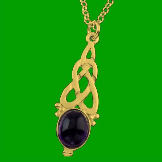 Image 0 of Celtic Knot Purple Amethyst Twist Drop 9K Yellow Gold Pendant 