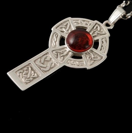 Image 0 of Celtic Cross Round Amber Drop Design Sterling Silver Pendant