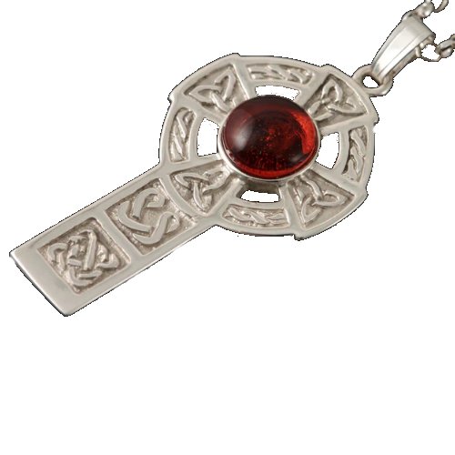 Image 1 of Celtic Cross Round Amber Drop Design Sterling Silver Pendant
