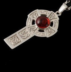 Celtic Cross Round Amber Drop Design Sterling Silver Pendant